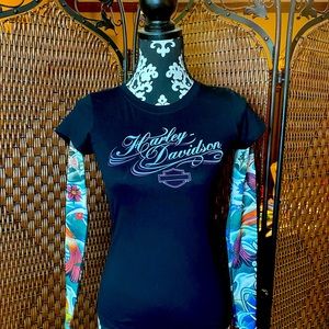 Harley Davidson long sleeve faux tattoo women’s size small black top